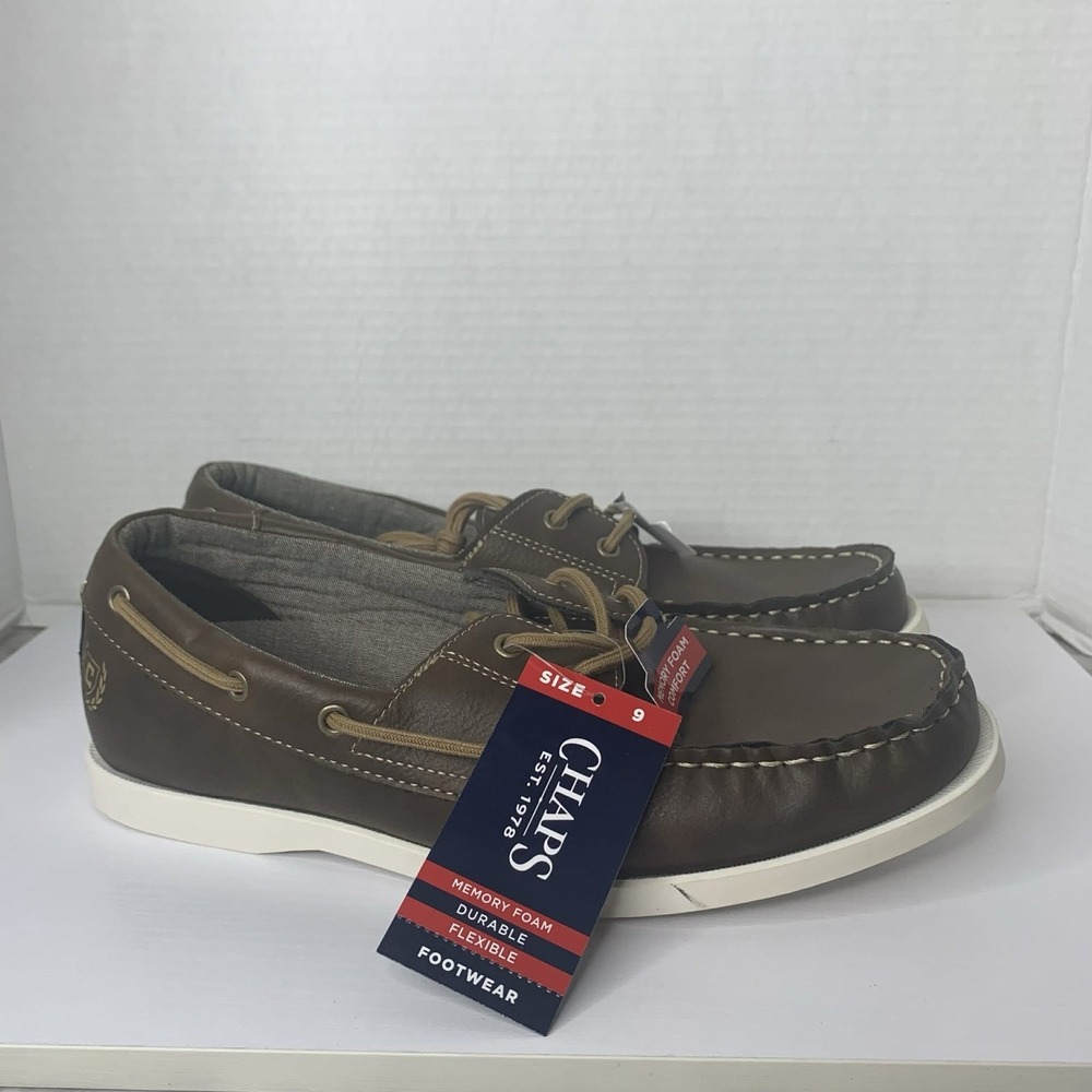 Chaps Men's Brown Memory Foam Boat Shoes Size 9